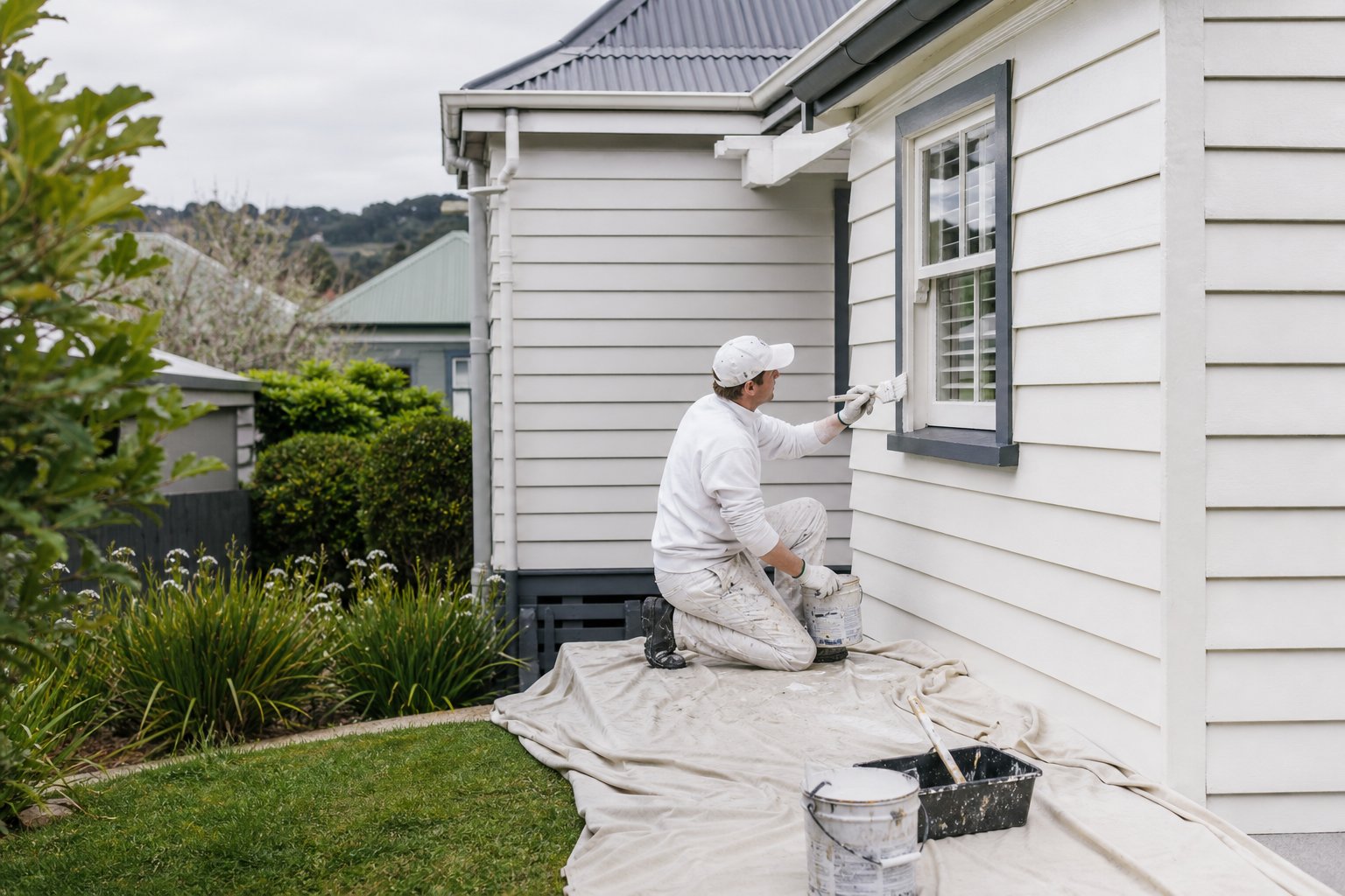 Professional exterior painting of a New Zealand weatherboard home